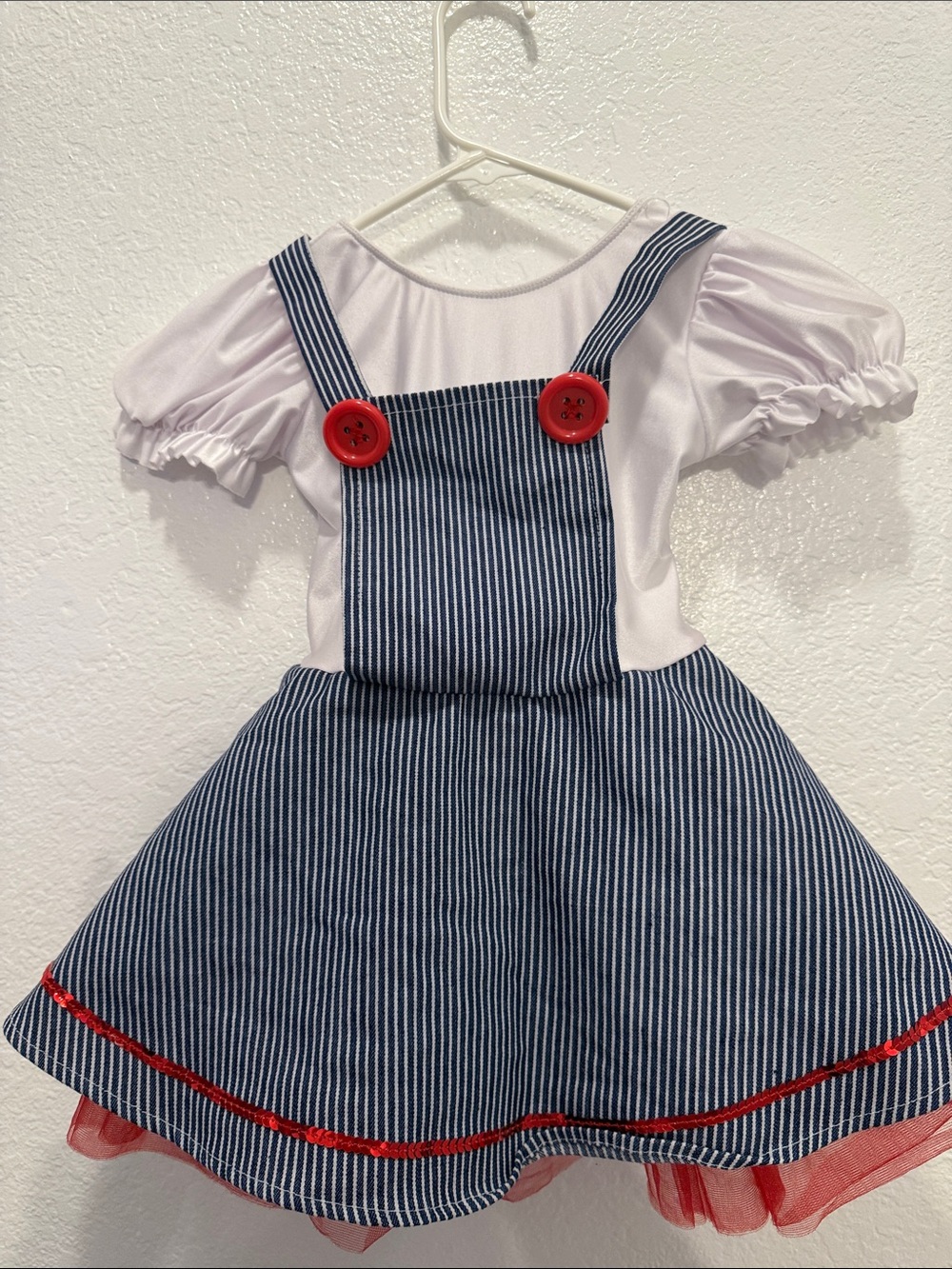 Revolution Girls' Navy Pinstripe Pinafore Dress with Red Buttons Child Small SC